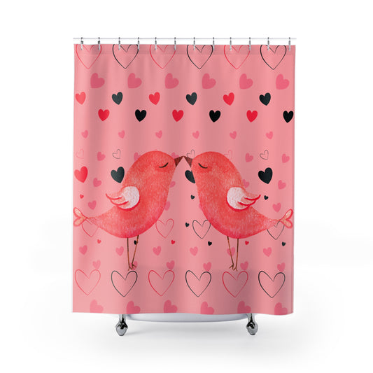 Love Birds Shower Curtain - Cute Romantic Bathroom Decor, Cute Gift for Her, Valentine's Day, Wedding, Anniversary